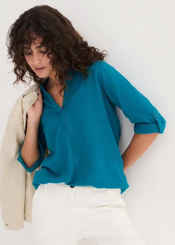 Blouse en lin m&eacute;lang&eacute;, manches 3/4, bonprix