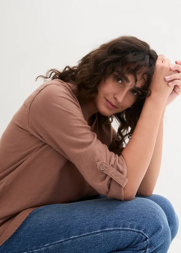 Blouse en lin m&eacute;lang&eacute;, manches 3/4, bonprix