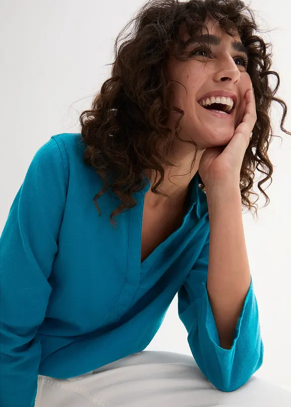 Blouse en lin m&eacute;lang&eacute;, manches 3/4, bonprix