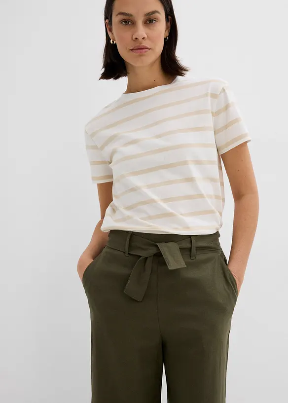 Pantalon large en lin m&eacute;lang&eacute;, bonprix