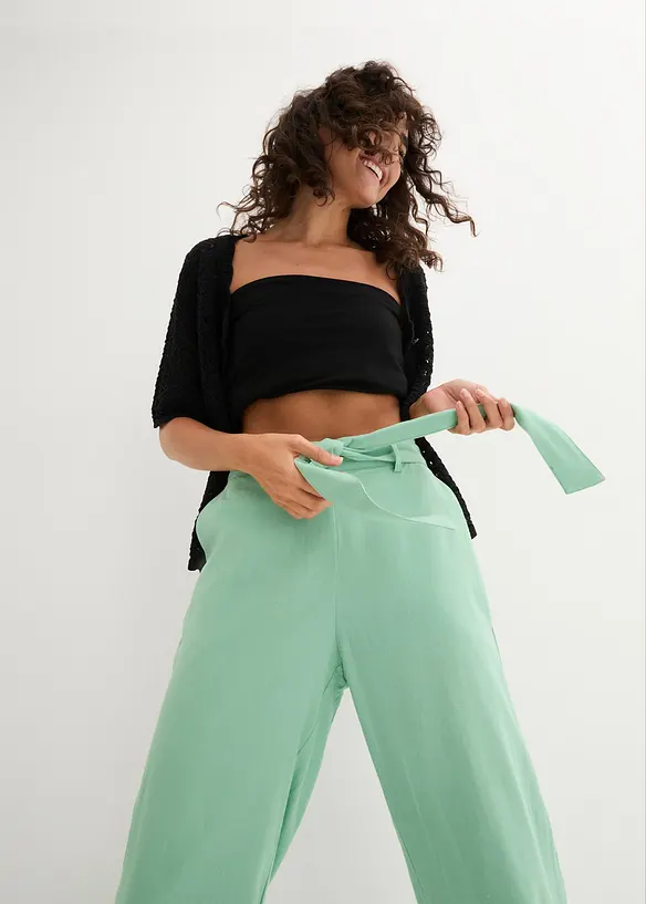 Pantalon large en lin m&eacute;lang&eacute;, bonprix