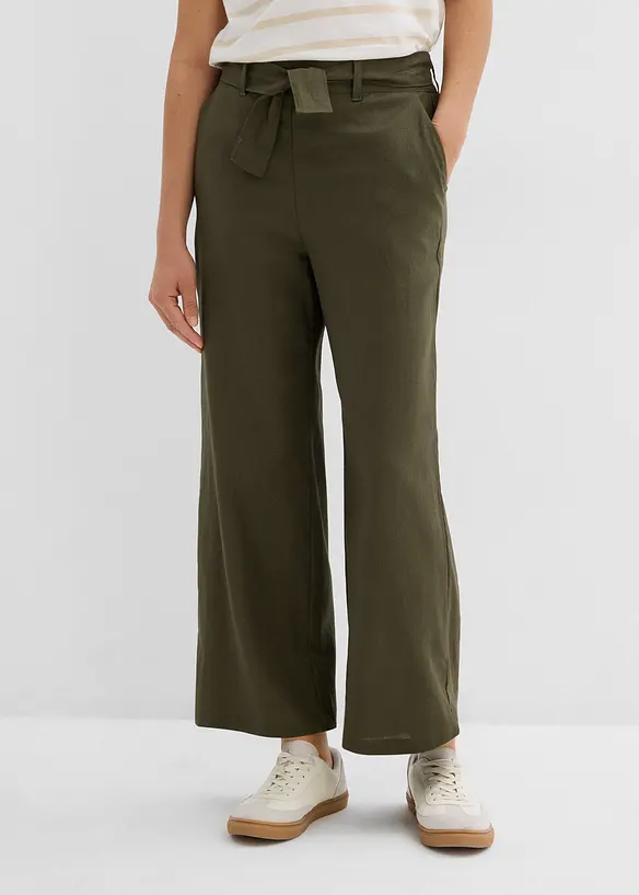 Pantalon large en lin m&eacute;lang&eacute;, bonprix