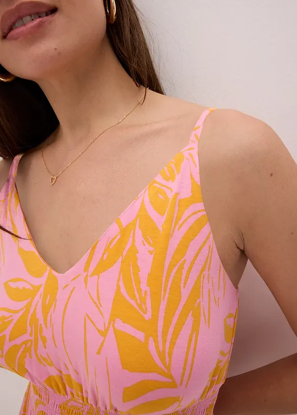 Robe imprim&eacute;e en viscose &agrave; fines bretelles, bonprix