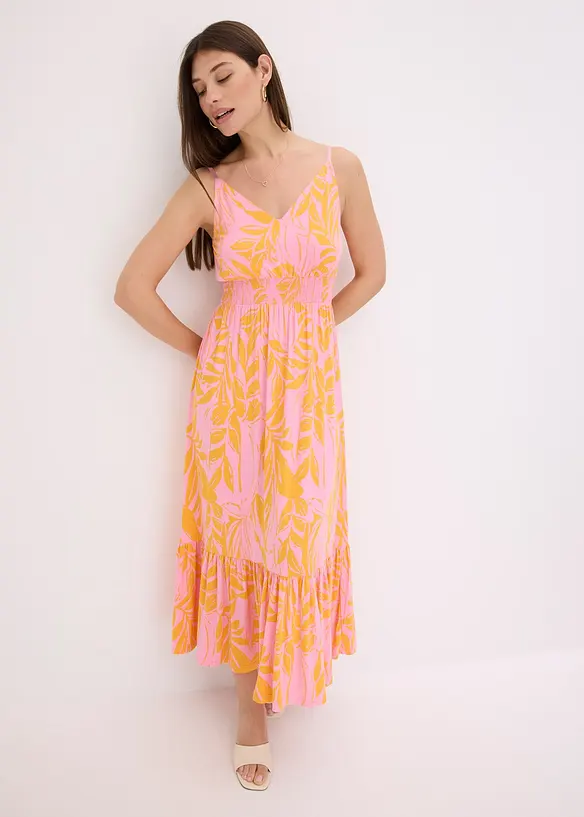 Robe imprim&eacute;e en viscose &agrave; fines bretelles, bonprix