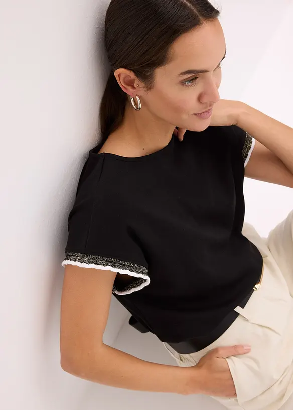 T-shirt en coton &agrave; liser&eacute; contrastant, bonprix