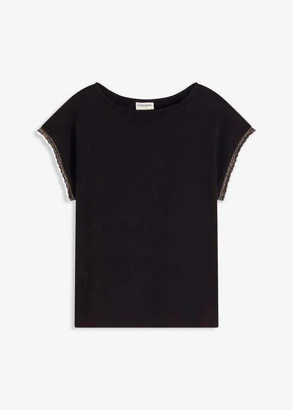 T-shirt en coton &agrave; liser&eacute; contrastant, bonprix