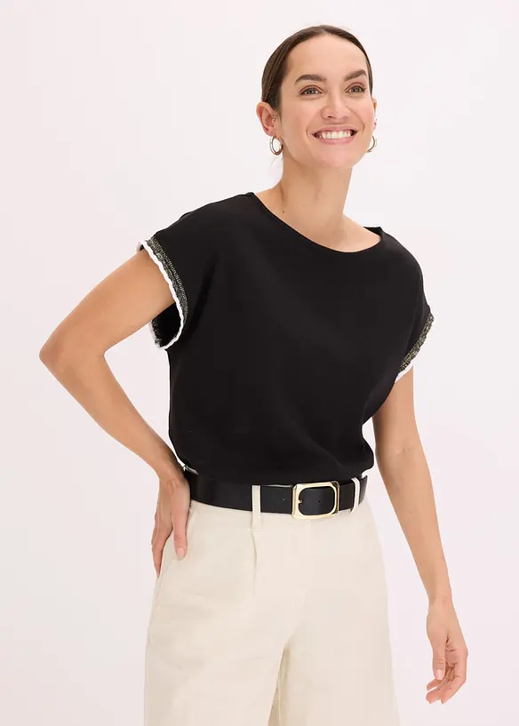 T-shirt en coton &agrave; liser&eacute; contrastant, bonprix