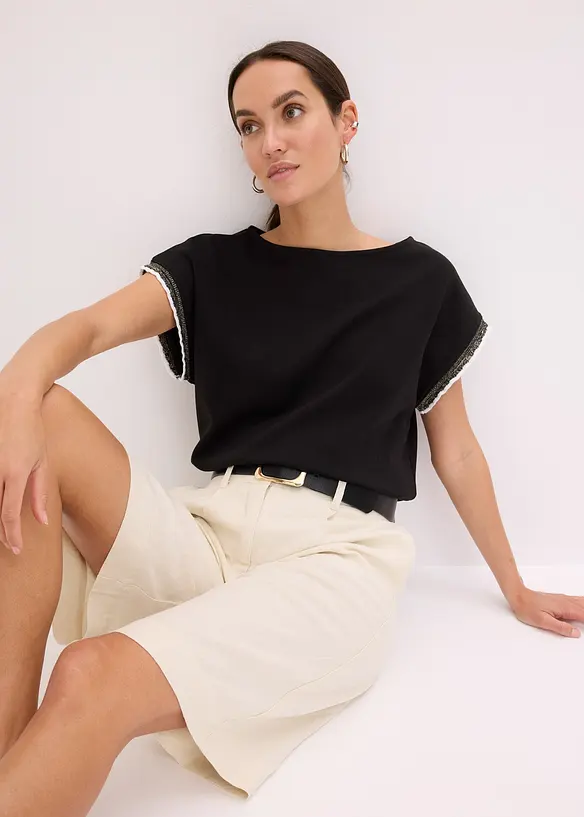 T-shirt en coton &agrave; liser&eacute; contrastant, bonprix