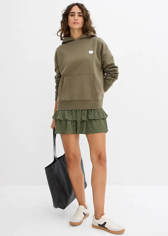 Sweat &agrave; capuche doux en coton m&eacute;lang&eacute;, bonprix