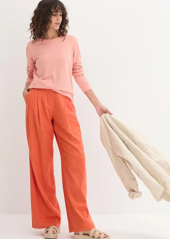 Lot de 5 T-shirts longs &agrave; col rond, manches longues, bonprix