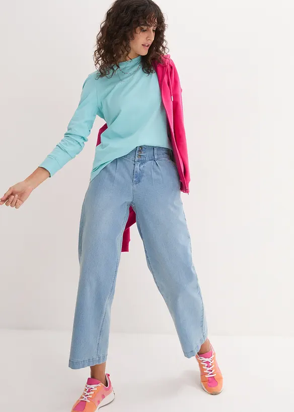 Lot de 5 T-shirts longs &agrave; col rond, manches longues, bonprix