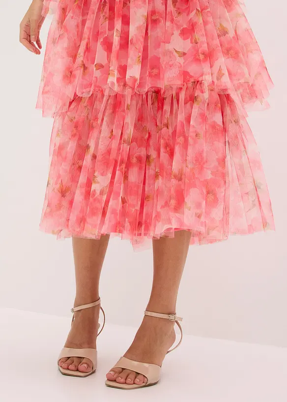 Robe midi en tulle fin &agrave; volants, bonprix