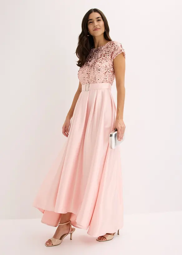 Abendkleid aus gl&auml;nzendem Satin mit Pailletten, bonprix