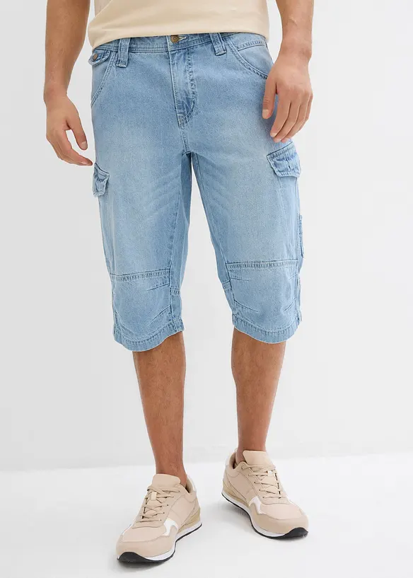 Bermuda long poches cargo en denim l&eacute;ger, coupe loose, bonprix