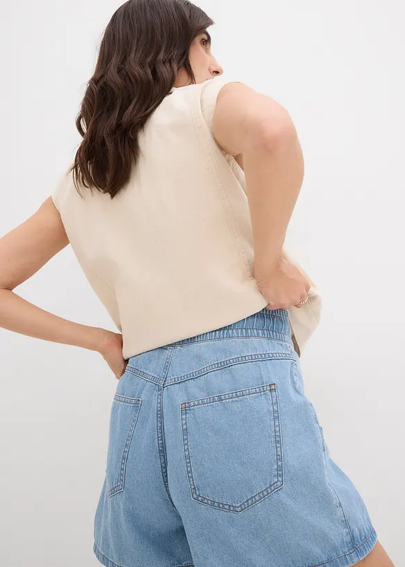 Short en jean avec taille haute &eacute;lastiqu&eacute;e, bonprix