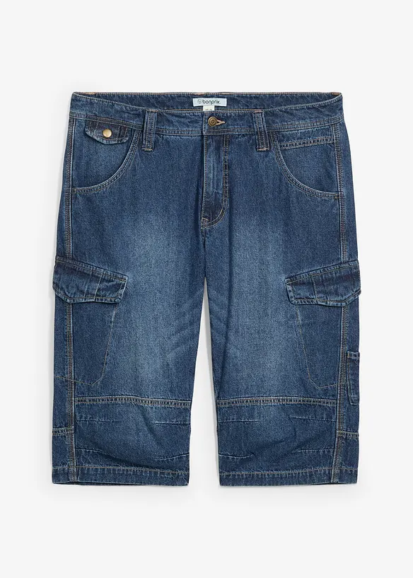 Bermuda long poches cargo en denim l&eacute;ger, coupe loose, bonprix