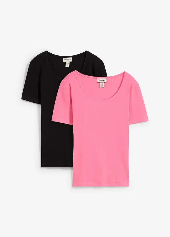 Lot de 2 T-shirts en coton c&ocirc;tel&eacute;, bonprix