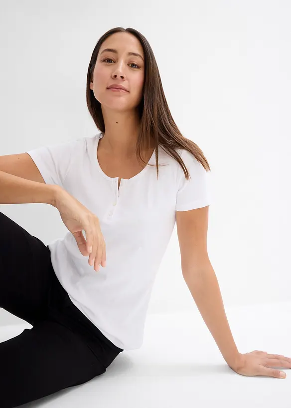 T-shirt col tunisien, 100% coton, bonprix