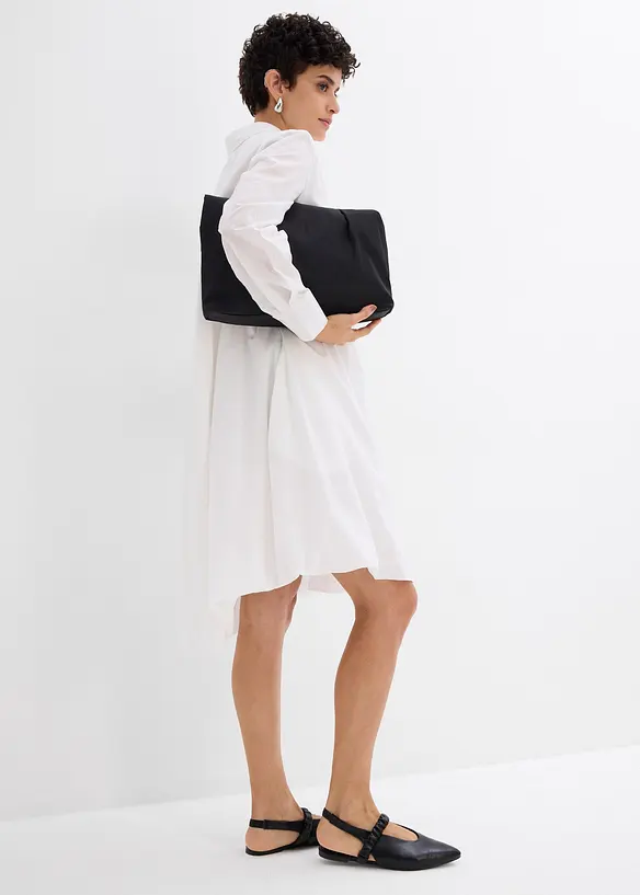 Hemdblusenkleid mit Ballonsaum aus reiner Baumwolle, bonprix