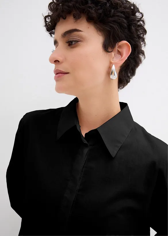 Hemdblusenkleid mit Ballonsaum aus reiner Baumwolle, bonprix