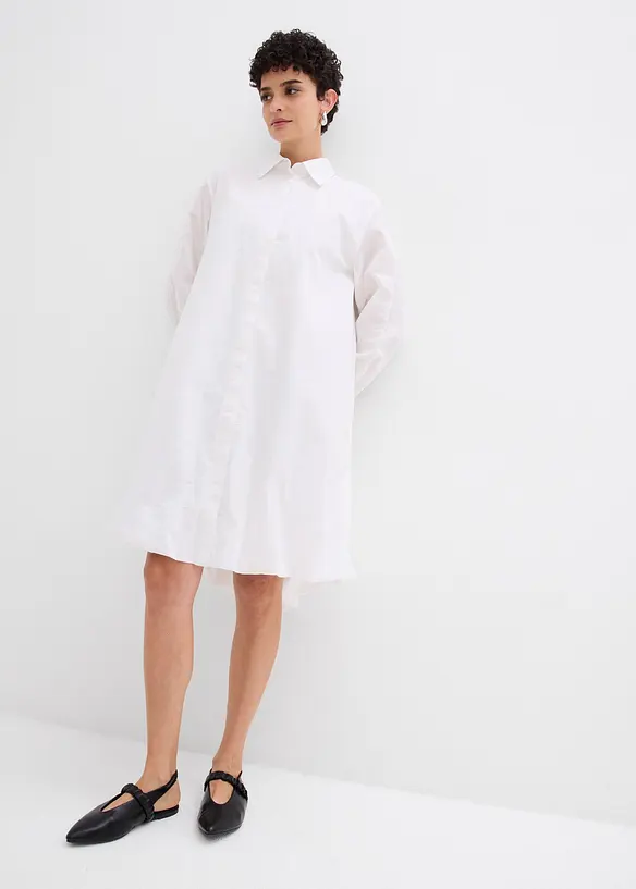 Hemdblusenkleid mit Ballonsaum aus reiner Baumwolle, bonprix