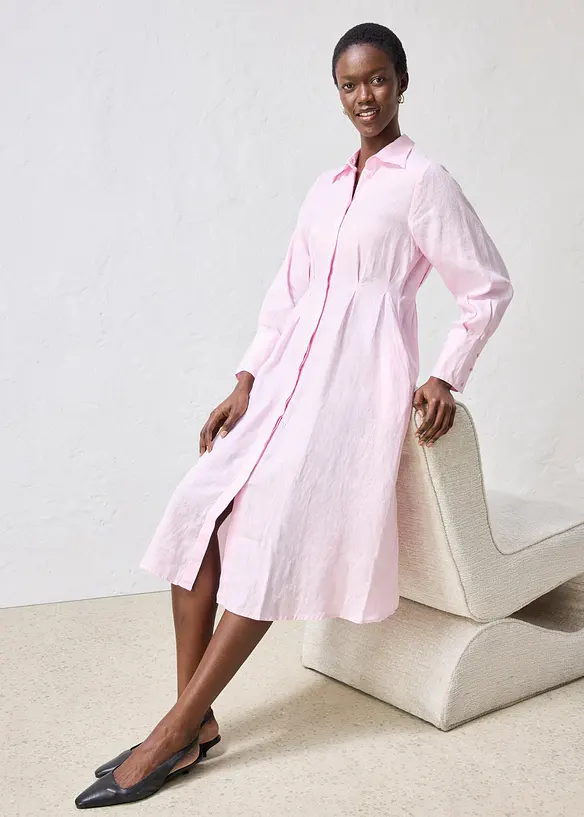 Hemdblusenkleid aus reinem Leinen, bonprix