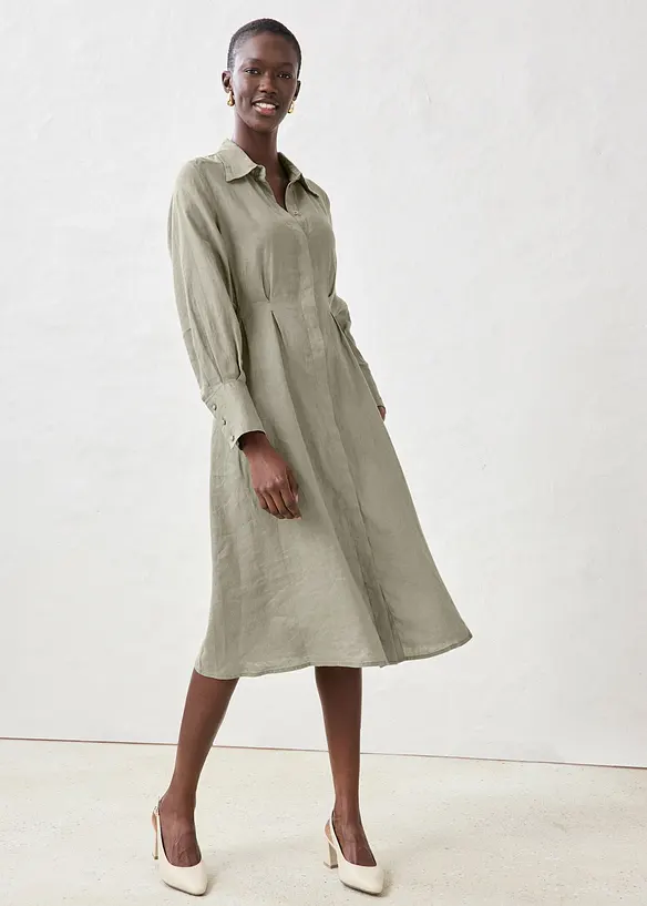 Hemdblusenkleid aus reinem Leinen, bonprix