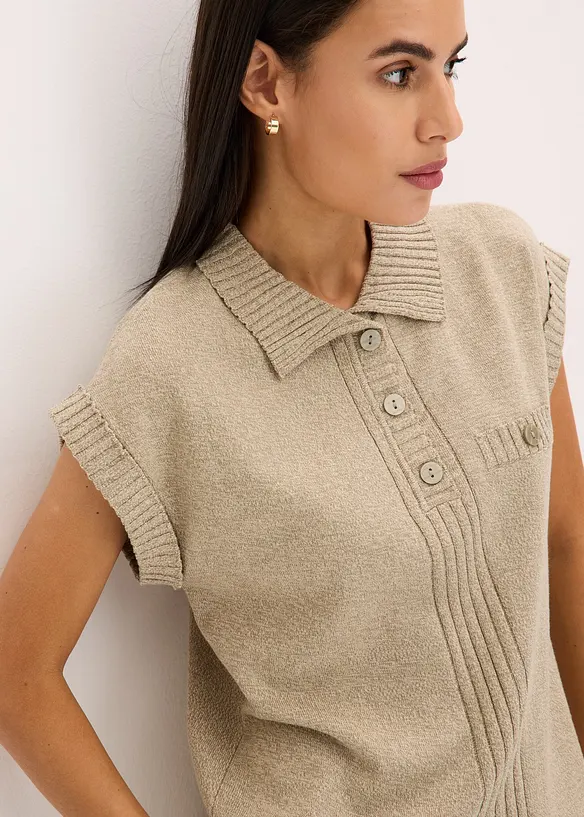 Pull col polo en coton m&eacute;lang&eacute;, bonprix