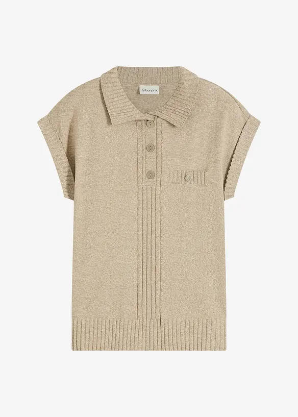 Pull col polo en coton m&eacute;lang&eacute;, bonprix