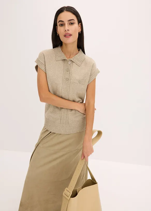 Pull col polo en coton m&eacute;lang&eacute;, bonprix