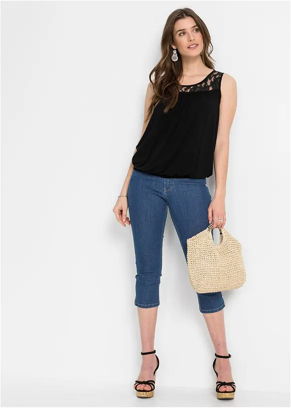 Top en viscose extensible et dentelle, bonprix