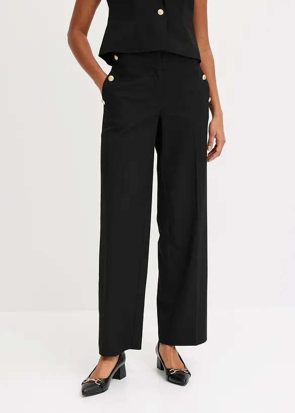 Pantalon large &agrave; pinces et boutons d&eacute;coratifs, bonprix