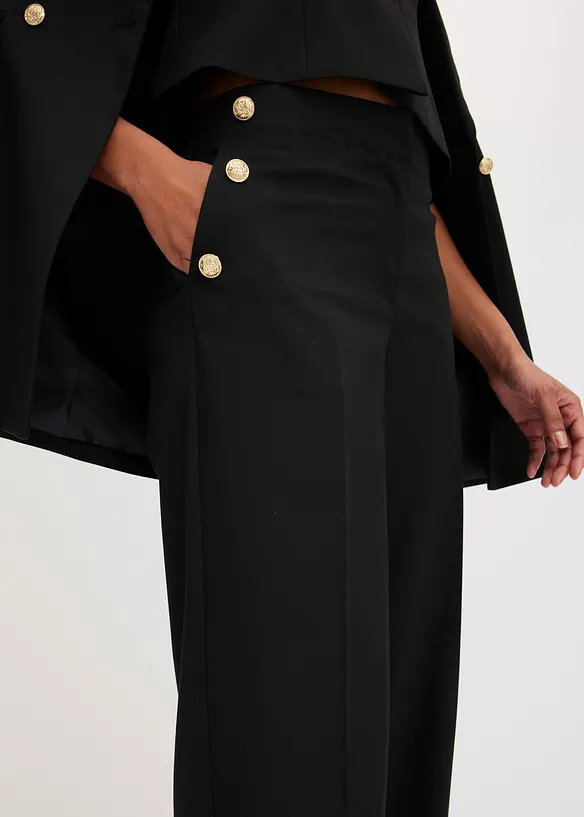 Pantalon large &agrave; pinces et boutons d&eacute;coratifs, bonprix