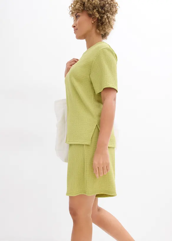 Short taille &eacute;lastiqu&eacute;e en cr&ecirc;pe gaufr&eacute;, bonprix