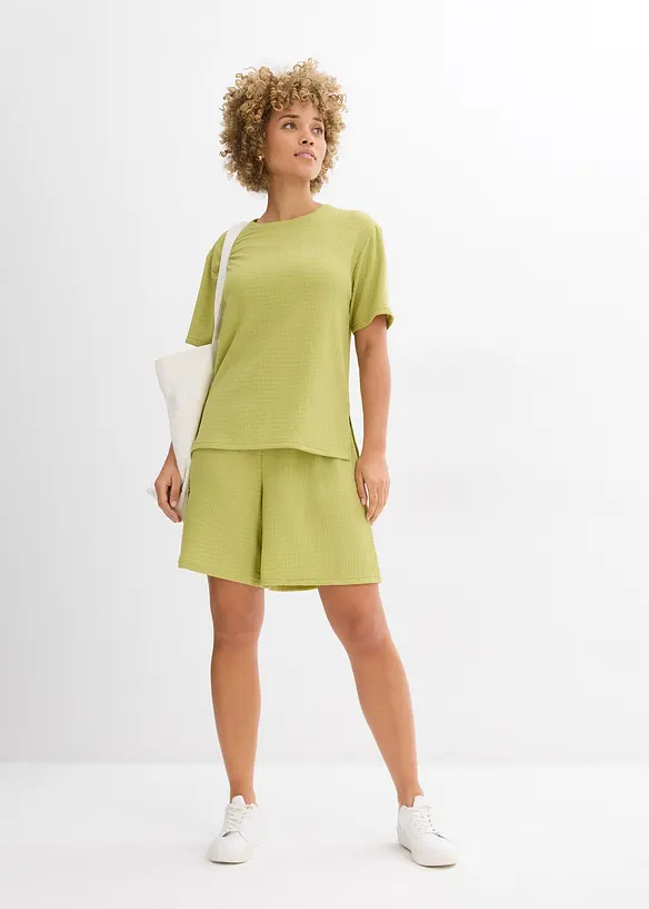 Short taille &eacute;lastiqu&eacute;e en cr&ecirc;pe gaufr&eacute;, bonprix