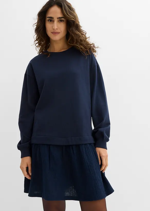 Robe sweat avec jupe tiss&eacute;e, bonprix