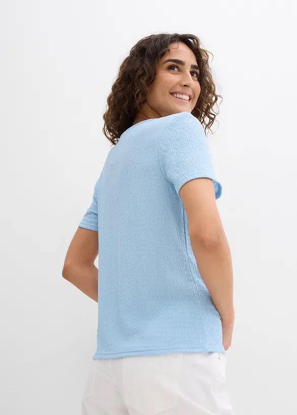 T-shirt textur&eacute; et boutonn&eacute;, bonprix