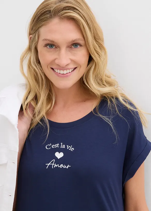 Jersey-Kleid mit Stickerei aus Viskose-Elasthan-Mix, bonprix