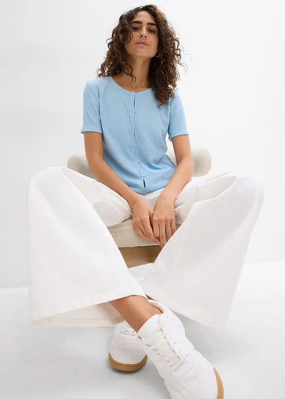 T-shirt textur&eacute; et boutonn&eacute;, bonprix