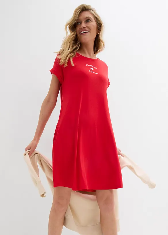 Jersey-Kleid mit Stickerei aus Viskose-Elasthan-Mix, bonprix