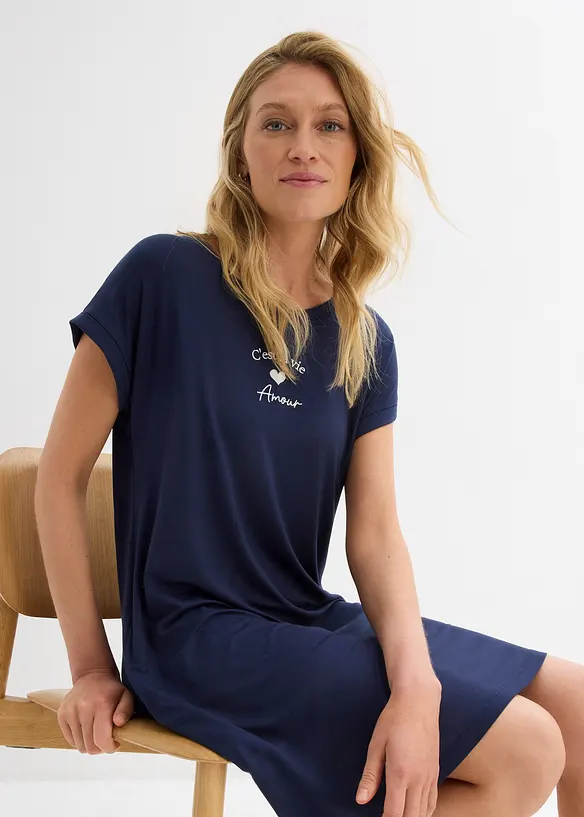 Jersey-Kleid mit Stickerei aus Viskose-Elasthan-Mix, bonprix