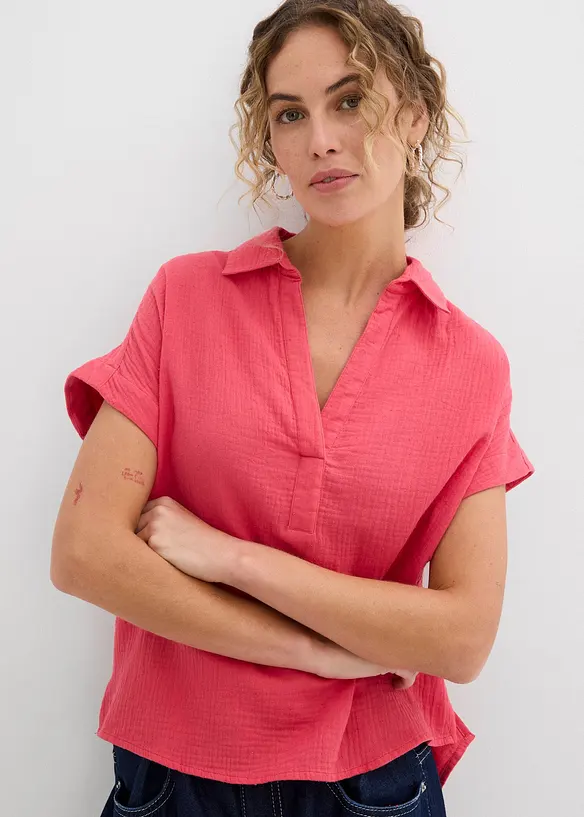 Kurzarmbluse aus luftigem Musselin, bonprix