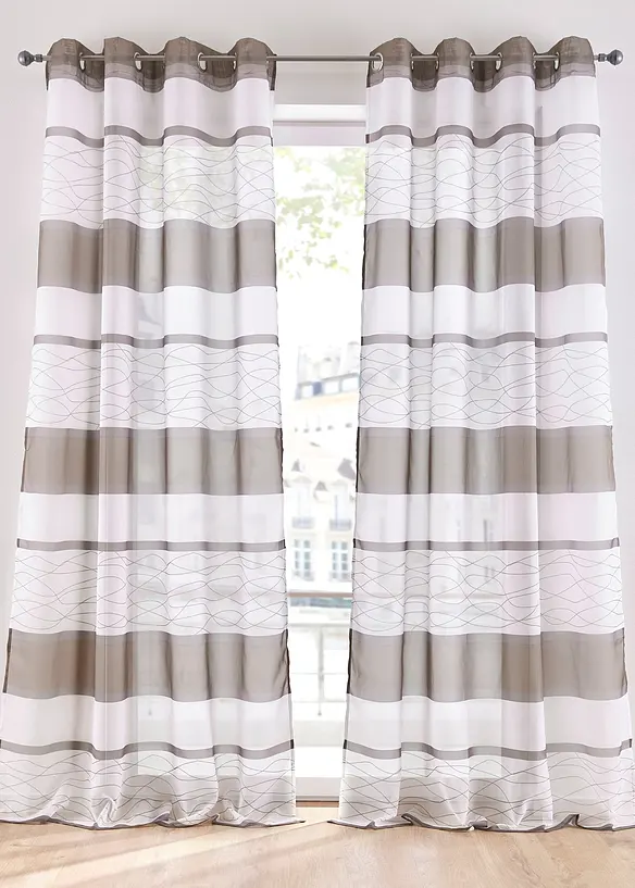 Voilage transparent &agrave; imprim&eacute; rayures horizontales (1 pce), bonprix