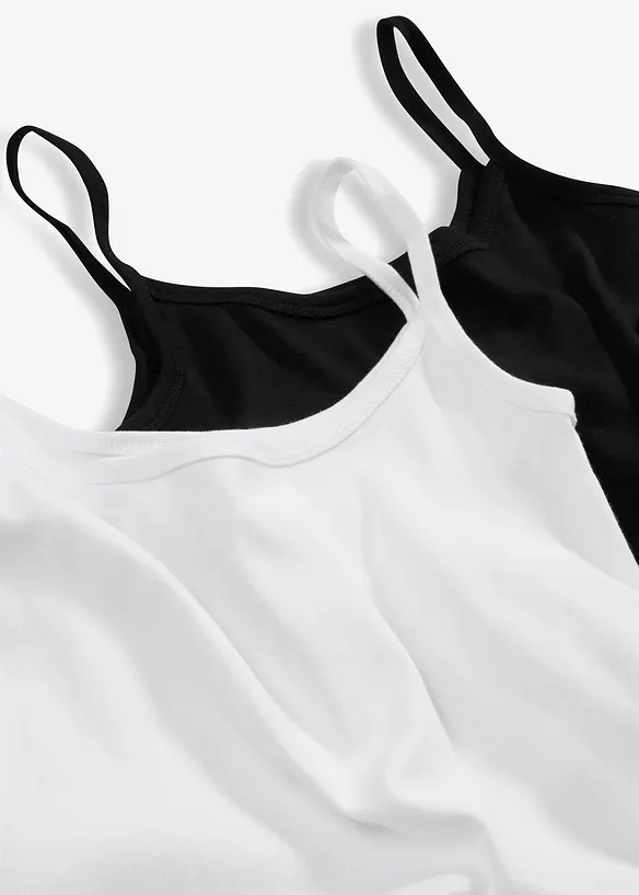 Lot de 2 tops &agrave; fines bretelles 100% coton, bonprix