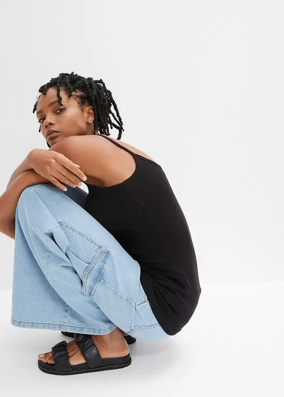 Lot de 2 tops &agrave; fines bretelles 100% coton, bonprix