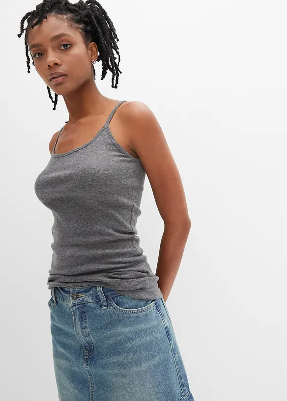 Lot de 2 tops &agrave; fines bretelles 100% coton, bonprix