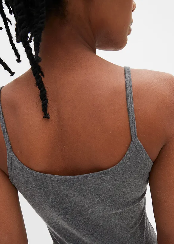 Lot de 2 tops &agrave; fines bretelles 100% coton, bonprix