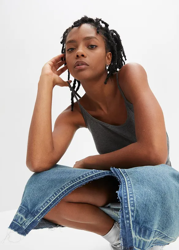 Lot de 2 tops &agrave; fines bretelles 100% coton, bonprix