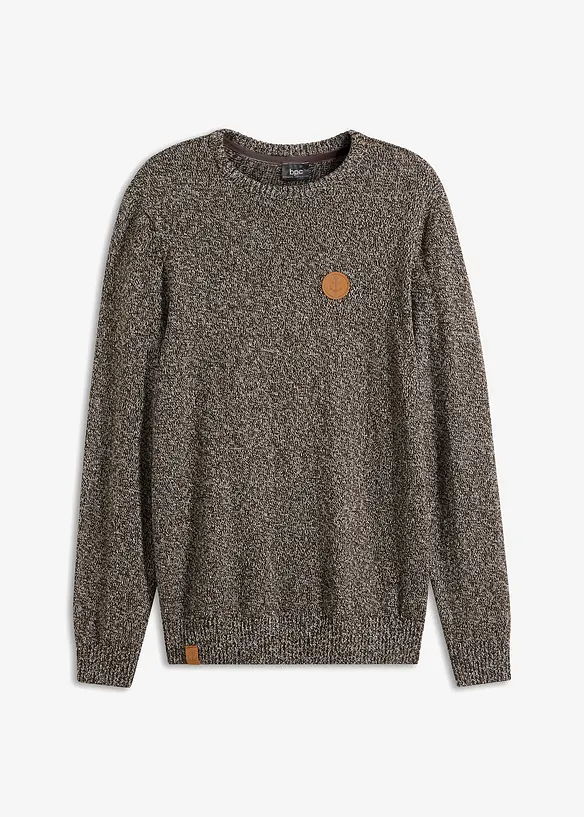Pull col rond en coton m&eacute;lang&eacute;, bonprix