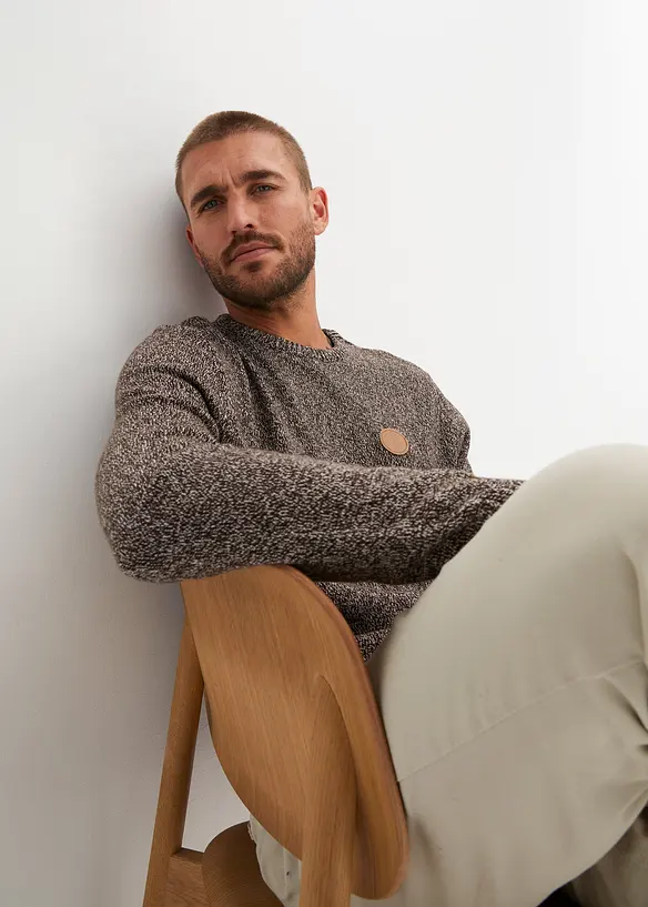 Pull col rond en coton m&eacute;lang&eacute;, bonprix